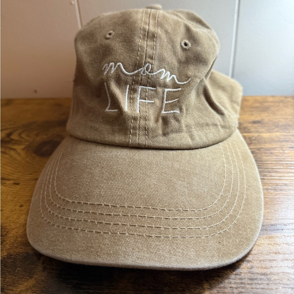 Womens Mom Life Hat Adjustable Baseball Cap Ball Cap Tan White Embroidered New